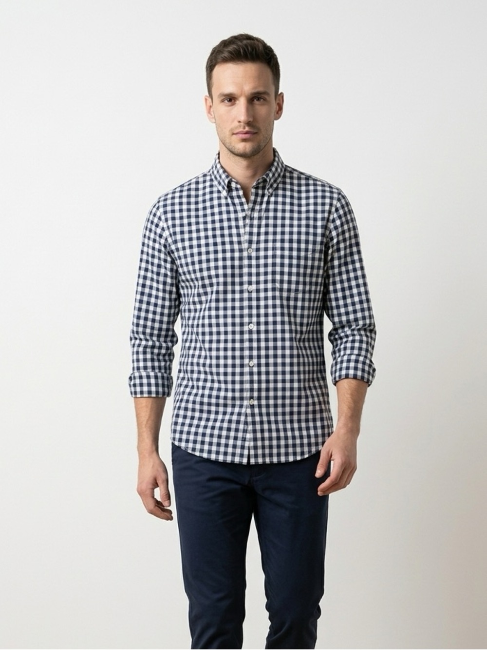 J. Crew Blue and White Gingham Button-Down Shirt - 100% Cotton
